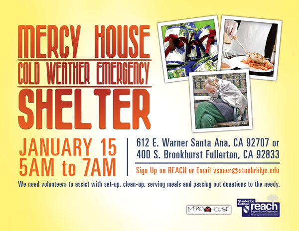 Volunteers Needed to Assist Mercy House Cold Weather Emergency Shelter for OC Homeless  