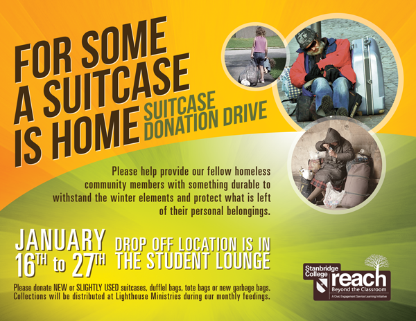 Stanbridge College Suitcase Drive for the Homeless Starts January 16th  