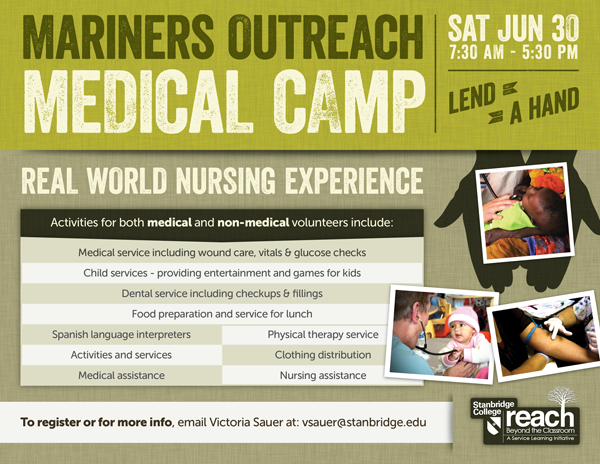 Volunteer at the 6/30 Orange County Free Medical Clinic with Stanbridge College and Mariners Outreach  