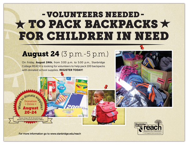 August 24th Volunteers Needed to Help Pack Backpacks for Children in Need!  