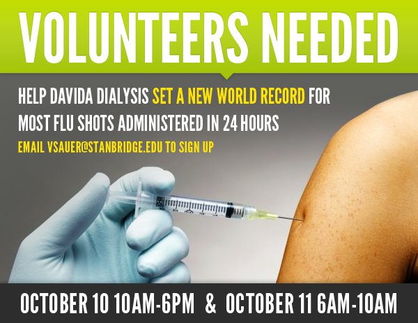 Keep Southern California Healthy! Help Break Flu Shot World Record with Davita Dialysis   