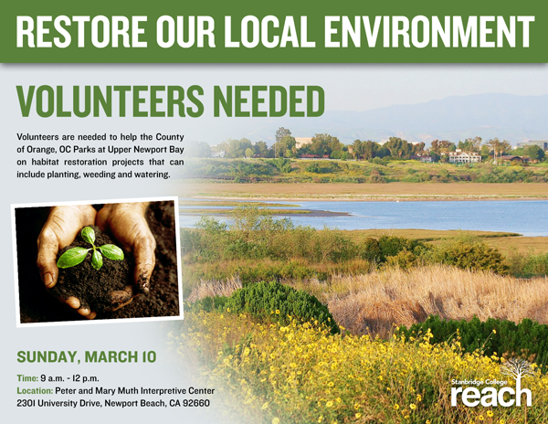 Volunteers Needed for Upper Newport Bay Habitat Restoration Sunday, March 10th  