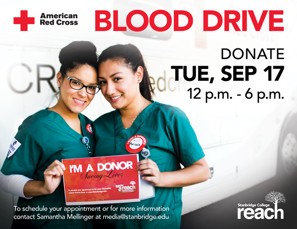 Donors Needed at September 17th Red Cross Blood Drive at Stanbridge College  