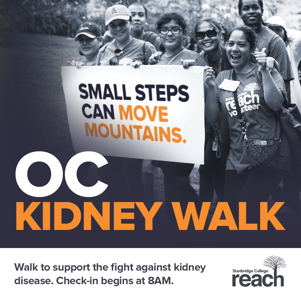 Join Team Stanbridge at the OC Kidney Walk – Sunday 6/8 – Stanbridge College Reach  